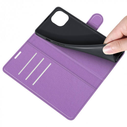 Pour iPhone 13 Litchi Texture Texture Horizontal Flip Cas de protection avec support & Card Slots & Portefeuille (Violet) SH601E829-07