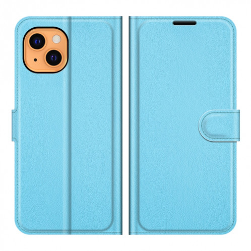 Pour iPhone 13 Litchi Texture Horizontal Flip Cas de protection avec porte-carte Slots & Portefeuille (bleu) SH601F628-07