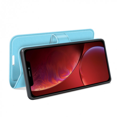 Pour iPhone 13 Litchi Texture Horizontal Flip Cas de protection avec porte-carte Slots & Portefeuille (bleu) SH601F628-07