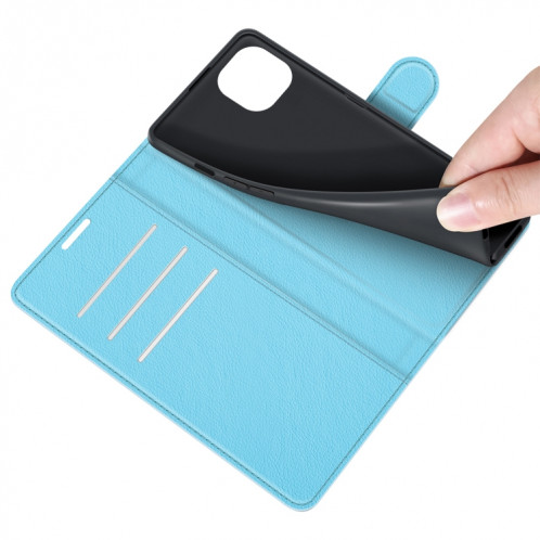 Pour iPhone 13 Litchi Texture Horizontal Flip Cas de protection avec porte-carte Slots & Portefeuille (bleu) SH601F628-07