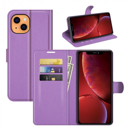 Pour iPhone 13 Mini Litchi Texture Horizontal Flip Cas de protection avec support & Card Slots & Portefeuille (Violet) SH701E85-07