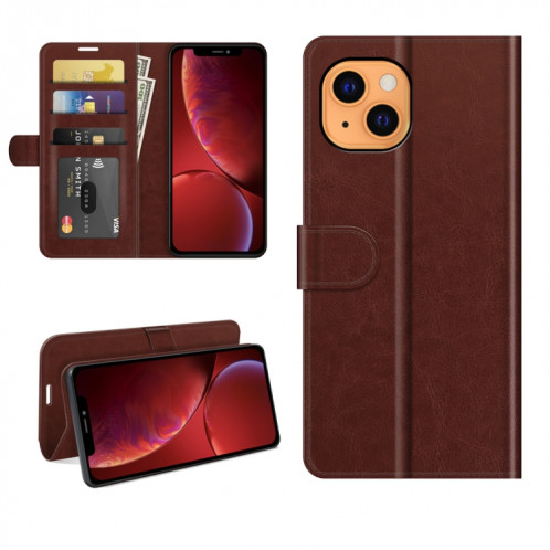 Texture R64 Étui de protection horizontal simple Horizontal avec support et carte de portefeuille et cadre photo pour iPhone 13 (Brown) SH701D1890-07