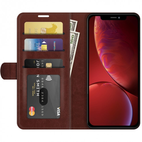 Texture R64 Étui de protection horizontal simple Horizontal avec support et carte de portefeuille et cadre photo pour iPhone 13 (Brown) SH701D1890-07
