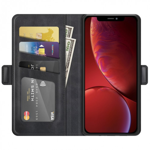 Boucle à floc horizontal à boucle magnétique double avec porte-cartes et portefeuille pour iPhone 13 mini (noir) SH901A233-07