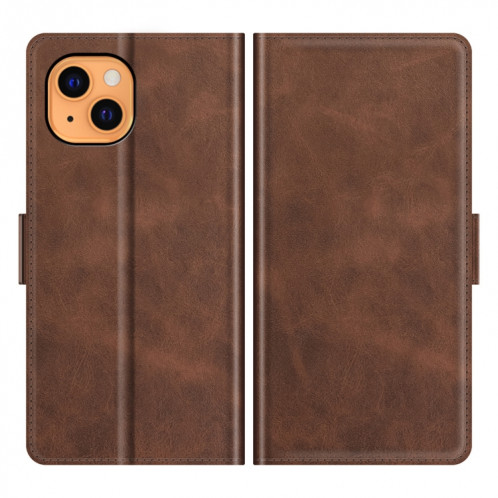 Boucle magnétique double face Horizontal Horizontal Cuir Toot avec porte-carte et portefeuille pour iPhone 13 mini (brun) SH901C1486-07