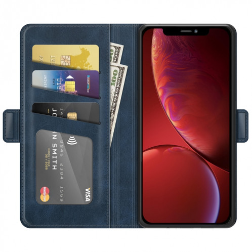 Boucle magnétique double face Horizontal Horizontal Cuir Coating avec porte-cartes et portefeuille pour iPhone 13 mini (bleu foncé) SH901D307-07
