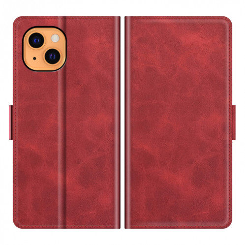 Boucle magnétique double face Horizontal Horizon Cuir Toot avec porte-cartes et portefeuille pour iPhone 13 mini (rouge) SH901E1302-07