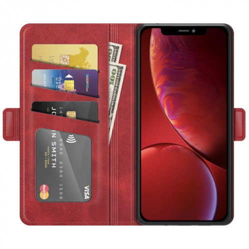 Boucle magnétique double face Horizontal Horizon Cuir Toot avec porte-cartes et portefeuille pour iPhone 13 mini (rouge) SH901E1302-07