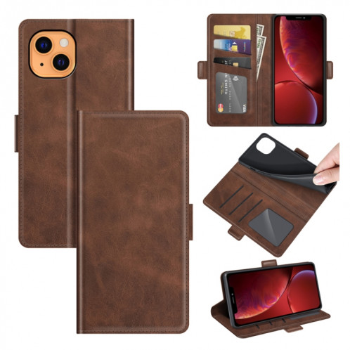 Boucle à floc horizontal de boucle magnétique double avec support et portefeuilles et portefeuille pour iPhone 13 (Brown) SH001C405-07