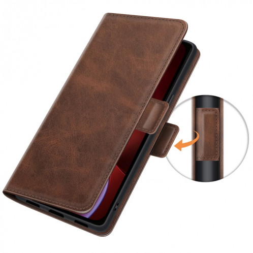 Boucle à floc horizontal de boucle magnétique double avec support et portefeuilles et portefeuille pour iPhone 13 (Brown) SH001C405-07