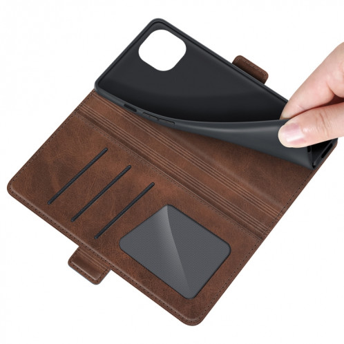 Boucle à floc horizontal de boucle magnétique double avec support et portefeuilles et portefeuille pour iPhone 13 (Brown) SH001C405-07