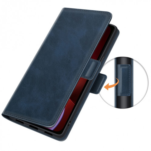 Boucle à floc horizontal à boucle magnétique double avec support et portefeuille pour iPhone 13 (bleu foncé) SH001D918-07