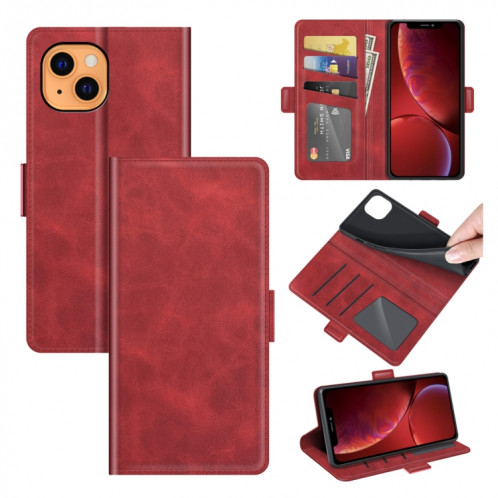 Boucle magnétique double face Horizontal Horizontal Cuir Toot avec porte-cartes et portefeuille pour iPhone 13 (rouge) SH001E1598-07