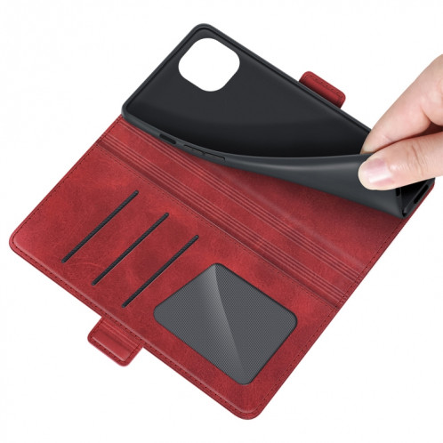 Boucle magnétique double face Horizontal Horizontal Cuir Toot avec porte-cartes et portefeuille pour iPhone 13 (rouge) SH001E1598-07