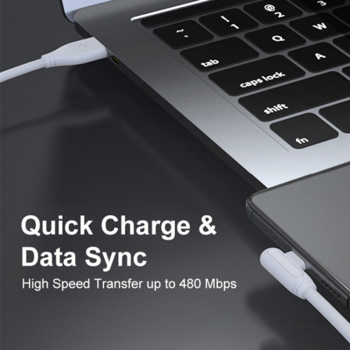 Enkay Hat-Prince Enk-CB109 5A USB à USB-C / TYPE-C 90 degrés Données en silicone Synchronisée Synchroniser le câble de charge rapide, Longueur du câble: 0.5m (blanc) SE401A1065-08
