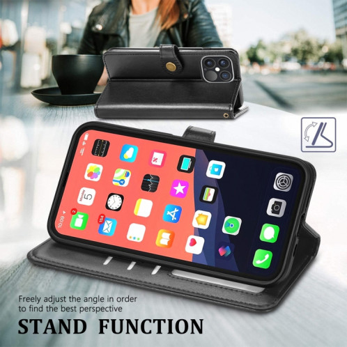 Pour iPhone 13 PRO Color Color Coat Buckle Téléphone de téléphone avec lanière et cadre photo Slot & Card Slot & Wallet & Stand Fonction (Noir) SH802A804-07