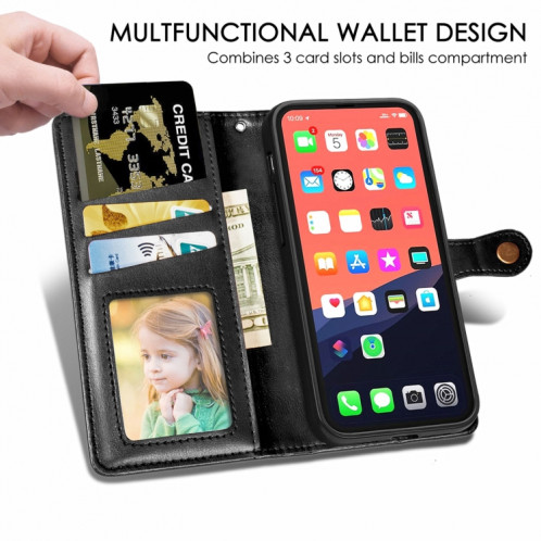 Pour iPhone 13 PRO Color Color Coat Buckle Téléphone de téléphone avec lanière et cadre photo Slot & Card Slot & Wallet & Stand Fonction (Noir) SH802A804-07