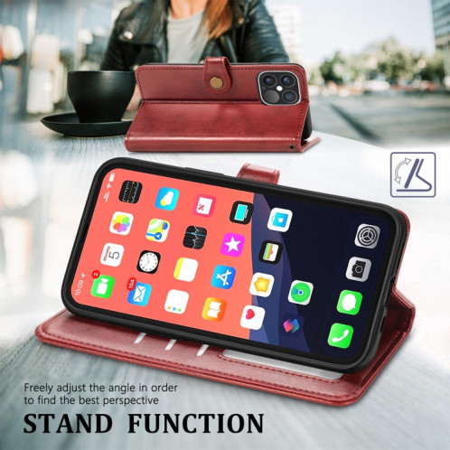 Pour iPhone 13 PRO Color Color Coat Buckle Boamle Boîte de téléphone avec lanière et cadre photo et fente de carte et portefeuille et support (rouge) SH802B1942-07
