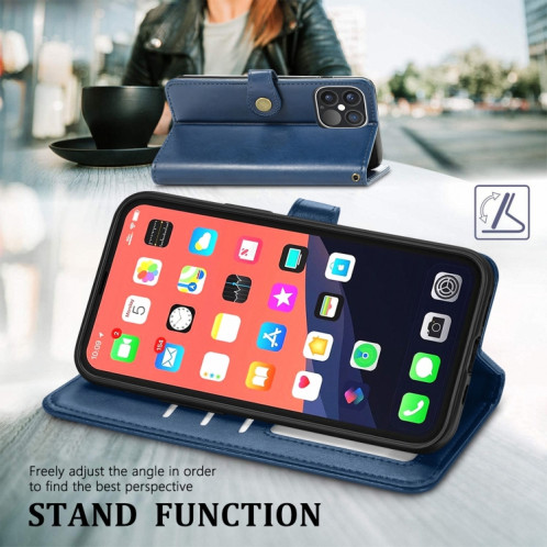 Pour iPhone 13 PRO Color Color Coat Buckle Boor Coffre-Téléphone avec lanière et cadre photo Slot & Card Slot & Wallet & Stand Fonction (bleu) SH802C1155-07