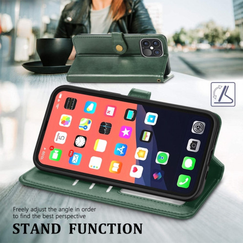 Pour iPhone 13 PRO Color Color Coat Buckle Buckle Boîte de téléphone avec lanière et cadre photo Slot & Card Slot & Wallet & Stand Fonction (Vert) SH802D1751-07