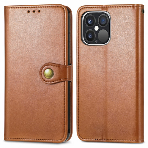 Pour iPhone 13 Pro Side Color Coat Buckle Boucle Boîte Téléphone avec lanière et cadre photo Slot & Card Slot & Wallet & Stand Fonction (Brown) SH802E321-07