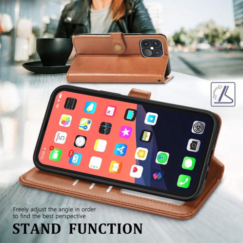 Pour iPhone 13 Pro Side Color Coat Buckle Boucle Boîte Téléphone avec lanière et cadre photo Slot & Card Slot & Wallet & Stand Fonction (Brown) SH802E321-07