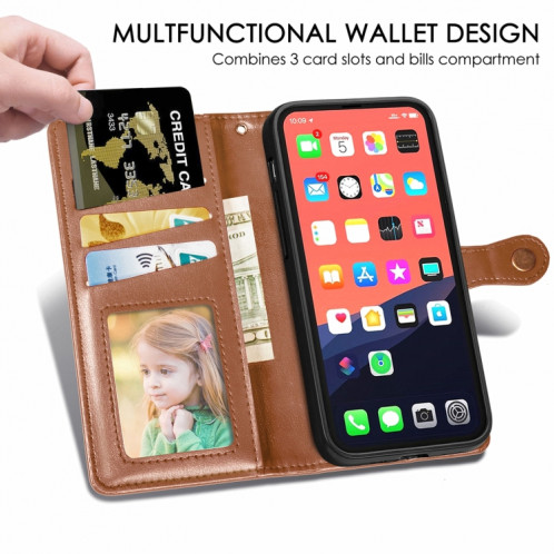 Pour iPhone 13 Pro Side Color Coat Buckle Boucle Boîte Téléphone avec lanière et cadre photo Slot & Card Slot & Wallet & Stand Fonction (Brown) SH802E321-07