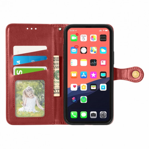 Pour iPhone 13 Coloration solide Cuir Boucle Boucle de téléphone avec lanière et cadre photo Slot & Card Slot & Wallet & Stand Fonction (rouge) SH803B1452-07