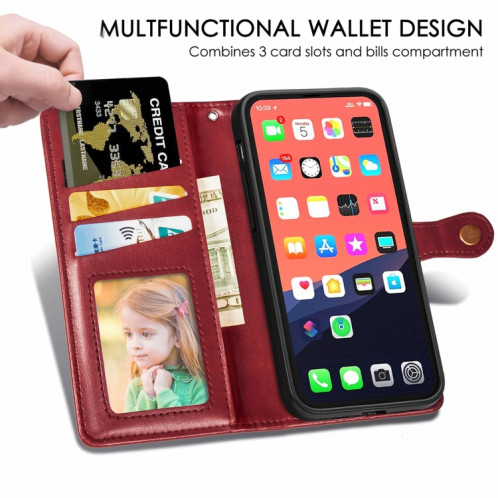 Pour iPhone 13 Coloration solide Cuir Boucle Boucle de téléphone avec lanière et cadre photo Slot & Card Slot & Wallet & Stand Fonction (rouge) SH803B1452-07