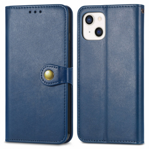 Pour iPhone 13 Coloration solide Coque Boucle à boucle de téléphone avec lanière et cadre photo Slot & Portefeuille et fonction de portefeuille (bleu) SH803C775-07