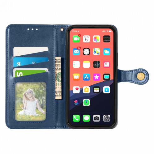 Pour iPhone 13 Coloration solide Coque Boucle à boucle de téléphone avec lanière et cadre photo Slot & Portefeuille et fonction de portefeuille (bleu) SH803C775-07
