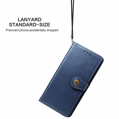 Pour iPhone 13 Coloration solide Coque Boucle à boucle de téléphone avec lanière et cadre photo Slot & Portefeuille et fonction de portefeuille (bleu) SH803C775-07