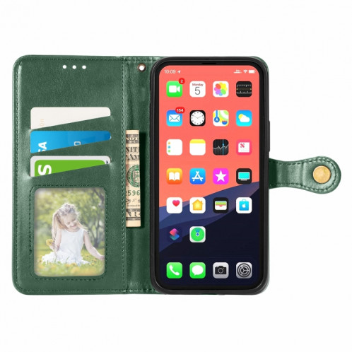 Pour iPhone 13 Couleur Solid Color Coat Buckle Téléphone avec lanière et cadre photo Slot & Carte Slot & Wallet & Stand Fonction (Vert) SH803D1025-07