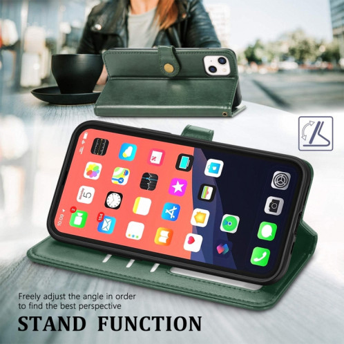 Pour iPhone 13 Couleur Solid Color Coat Buckle Téléphone avec lanière et cadre photo Slot & Carte Slot & Wallet & Stand Fonction (Vert) SH803D1025-07