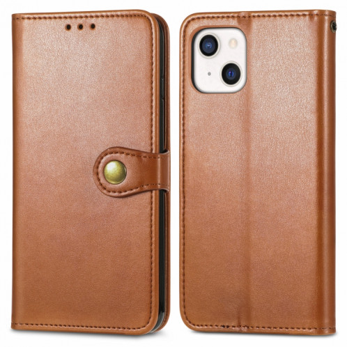 Pour iPhone 13 Mini Coque en cuir de couleur unie, boîtier de téléphone avec lanière et cadre photo, fente et portefeuille et fonction de portefeuille (brun) SH804E999-07