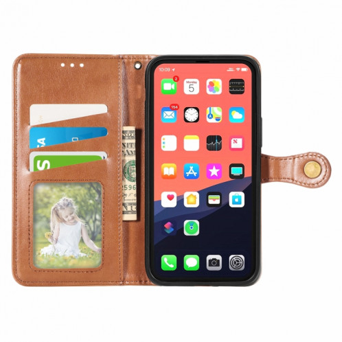 Pour iPhone 13 Mini Coque en cuir de couleur unie, boîtier de téléphone avec lanière et cadre photo, fente et portefeuille et fonction de portefeuille (brun) SH804E999-07