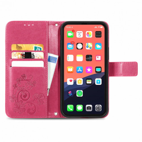 Pour iPhone 13 pro Fonds de trèfle à quatre feuilles Boucle en relief pour boucle en relief boîtier de protection de téléphone mobile avec lanière et fente de cartes et portefeuille et support de portefeuille SH902A1855-07