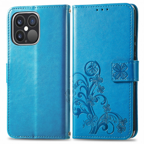 Pour l'iPhone 13 pro Fermoir au trèfle à quatre feuilles Boucle en relief Boucle de protection mobile Protection de téléphone mobile avec lanière et emballage et portefeuille / portefeuille (bleu) SH902C926-07