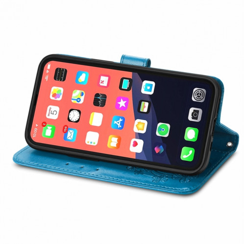Pour l'iPhone 13 pro Fermoir au trèfle à quatre feuilles Boucle en relief Boucle de protection mobile Protection de téléphone mobile avec lanière et emballage et portefeuille / portefeuille (bleu) SH902C926-07