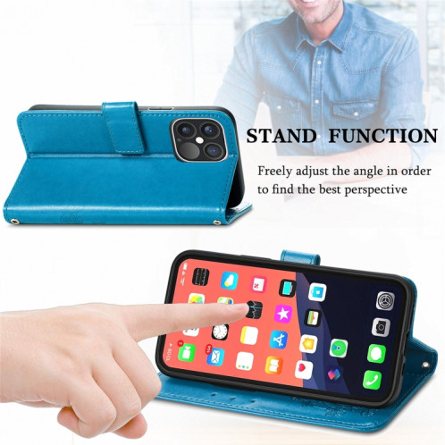 Pour l'iPhone 13 pro Fermoir au trèfle à quatre feuilles Boucle en relief Boucle de protection mobile Protection de téléphone mobile avec lanière et emballage et portefeuille / portefeuille (bleu) SH902C926-07