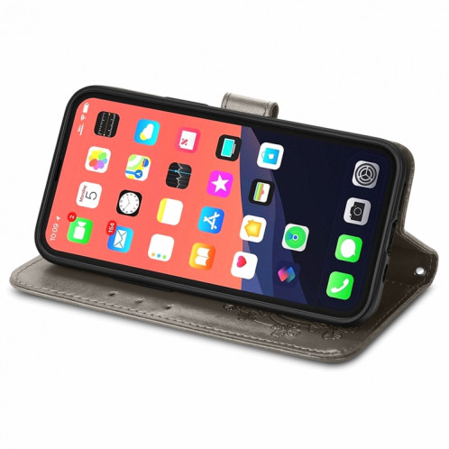 Pour l'iPhone 13 pro Fonds de trèfle à quatre feuilles Boucle en relief Boucle de protection mobile Housse de protection de téléphone portable avec lanière et fente de cartes et portefeuille et support de SH902D1891-07