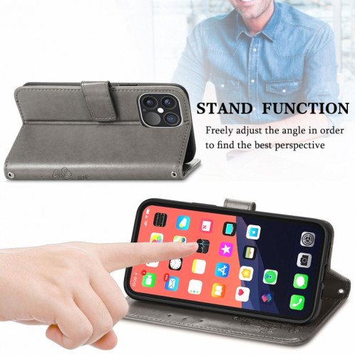 Pour l'iPhone 13 pro Fonds de trèfle à quatre feuilles Boucle en relief Boucle de protection mobile Housse de protection de téléphone portable avec lanière et fente de cartes et portefeuille et support de SH902D1891-07