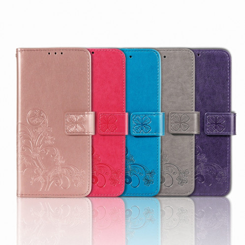 Pour iPhone 13 Fermoir au trèfle à quatre feuilles Boucle en relief Boucle de protection mobile Housse en cuir de protection de téléphone avec lanière et fente de carte et portefeuille et support (bleu) SH903C798-07