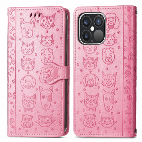 Étui de cuir horizontal horizontal de chat et de chien mignon avec porte et portefeuille et portefeuille pour iPhone 13 Pro (rose) SH002A701-07