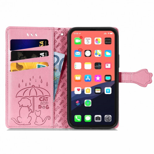 Étui de cuir horizontal horizontal de chat et de chien mignon avec porte et portefeuille et portefeuille pour iPhone 13 Pro (rose) SH002A701-07