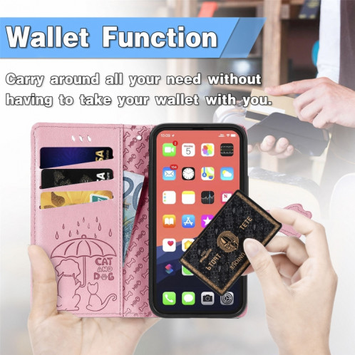Étui de cuir horizontal horizontal de chat et de chien mignon avec porte et portefeuille et portefeuille pour iPhone 13 Pro (rose) SH002A701-07