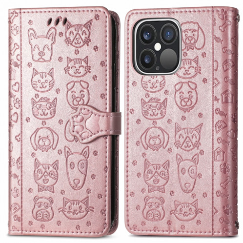 Étui en cuir horizontal horizontal de chat et de chien mignon avec support et portefeuille et portefeuille pour iPhone 13 Pro (Rose Gold) SH002B1203-07
