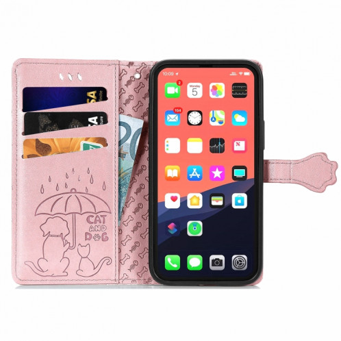 Étui en cuir horizontal horizontal de chat et de chien mignon avec support et portefeuille et portefeuille pour iPhone 13 Pro (Rose Gold) SH002B1203-07