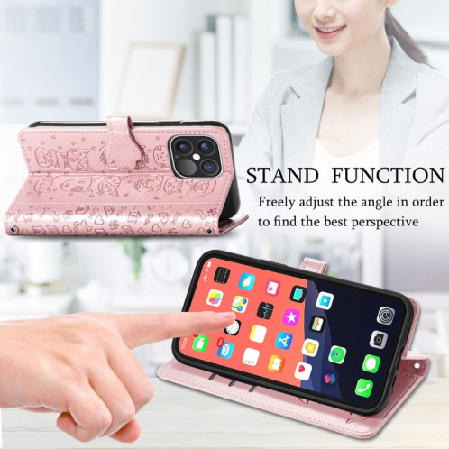 Étui en cuir horizontal horizontal de chat et de chien mignon avec support et portefeuille et portefeuille pour iPhone 13 Pro (Rose Gold) SH002B1203-07