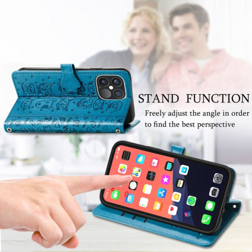 Étui de cuir horizontal de chat et de chien mignon avec support et portefeuille et portefeuille pour iPhone 13 Pro (Bleu) SH002C1371-07